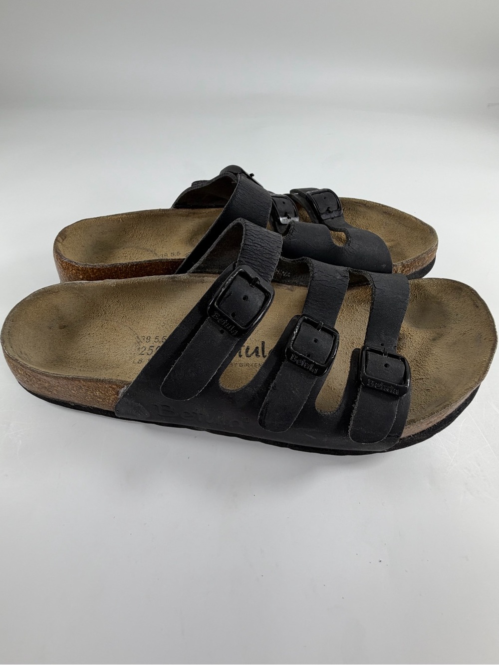 Betula by Birkenstock Black 3 Strap Sandals EU 39 US 8.5 Cork Footbed - Picture 6 of 8
